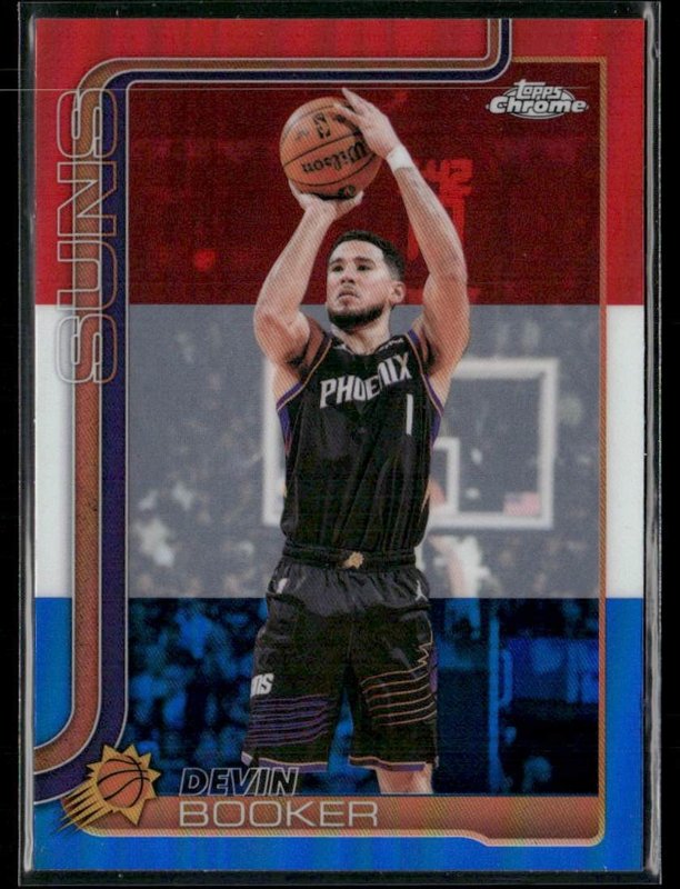 2025-26 Topps Chrome Update #26 Devin Booker Red White and Blue Refractor
