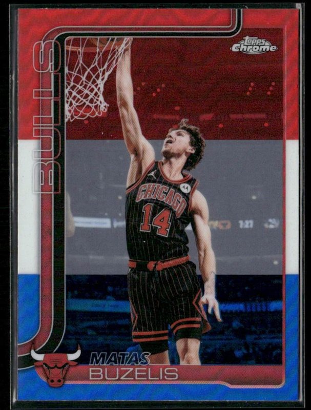 2025-26 Topps Chrome Update #130 Matas Buzelis Red White and Blue Refractor
