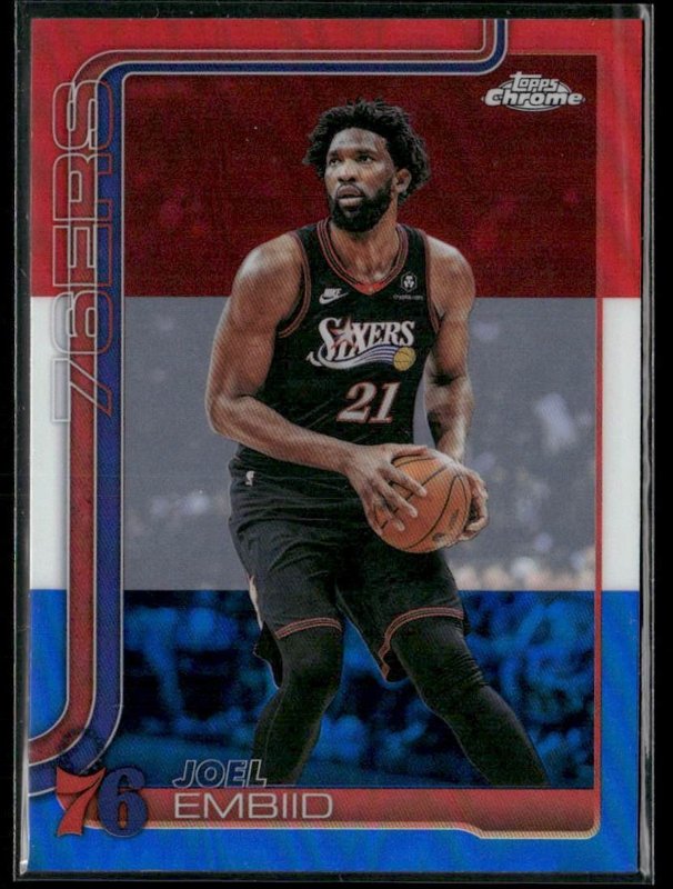 2025-26 Topps Chrome Update #42 Joel Embiid Red White and Blue Refractor