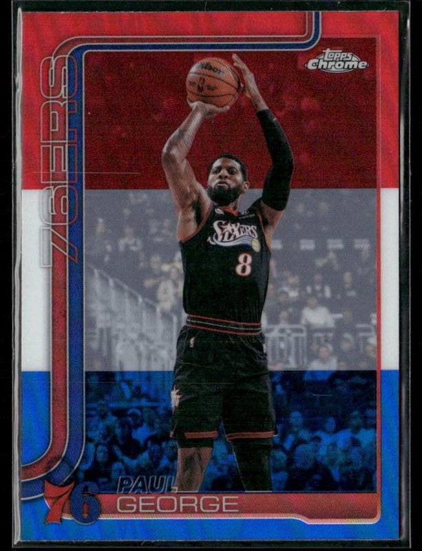 2025-26 Topps Chrome Update #77 Paul George Red White and Blue Refractor