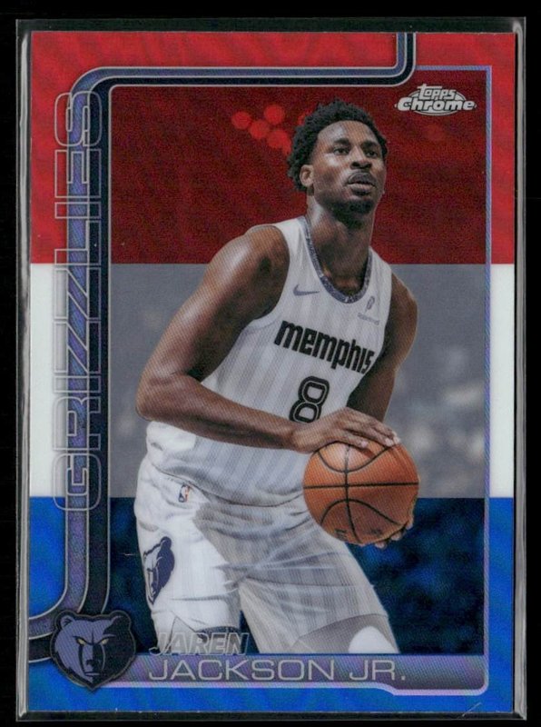 2025-26 Topps Chrome Update #28 Jaren Jackson Jr. Red White and Blue Refractor