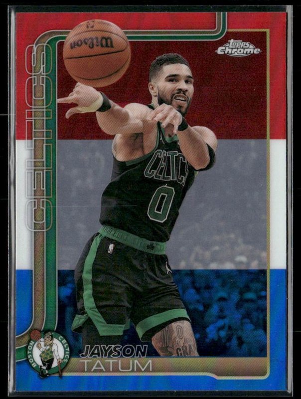 2025-26 Topps Chrome Update #8 Jayson Tatum Red White and Blue Refractor