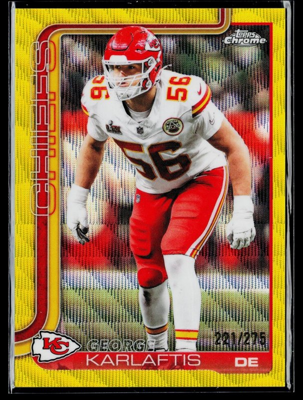 2025 Topps Chrome #152 George Karlaftis Yellow Wave Refractor #/275