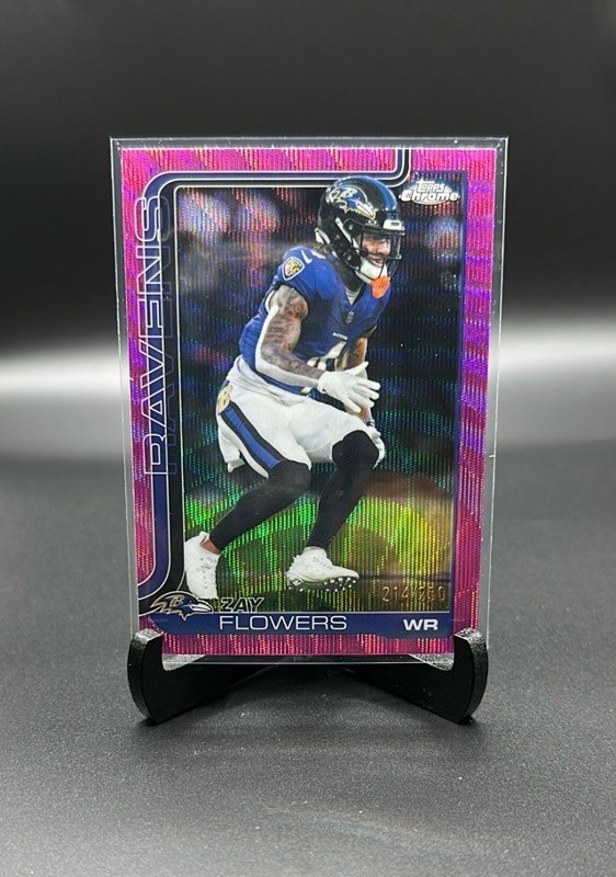 2025 Topps Chrome #22 Zay Flowers Pink Wave Refractor #/250