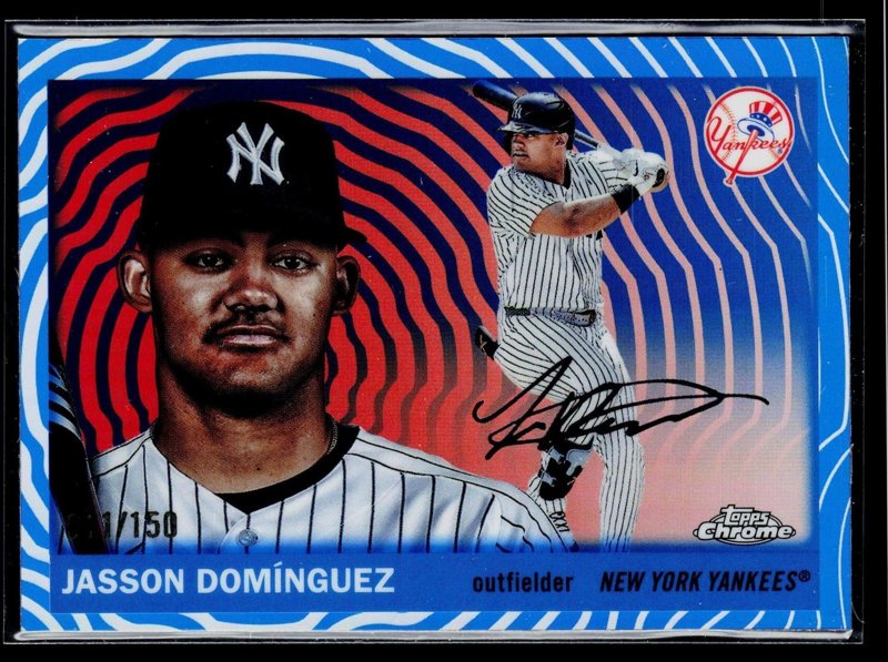 2025 Topps Chrome Platinum #104 Jasson Domínguez Blue Vibrations #/150