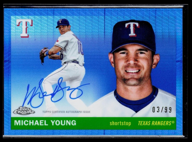 2025 Topps Chrome Platinum Michael Young Platinum Autographs Blue Prism #/99