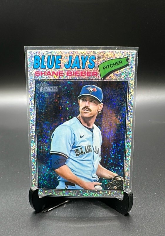 2026 Topps Heritage #210 Shane Bieber Chrome Silver Sparkle Refractors