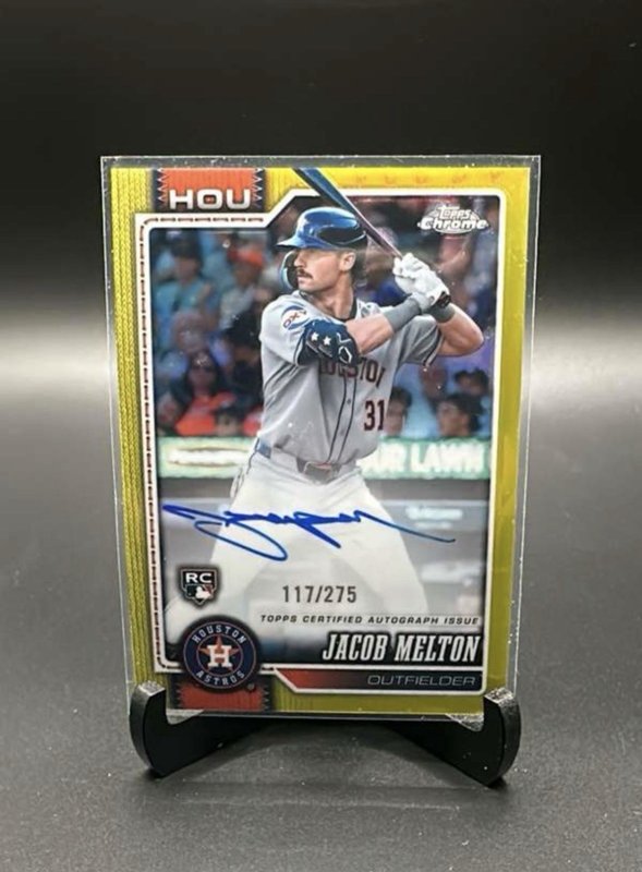 2026 Topps Chrome Jacob Melton #RA-JME Rookie Auto Yellow Refractor /275 RC