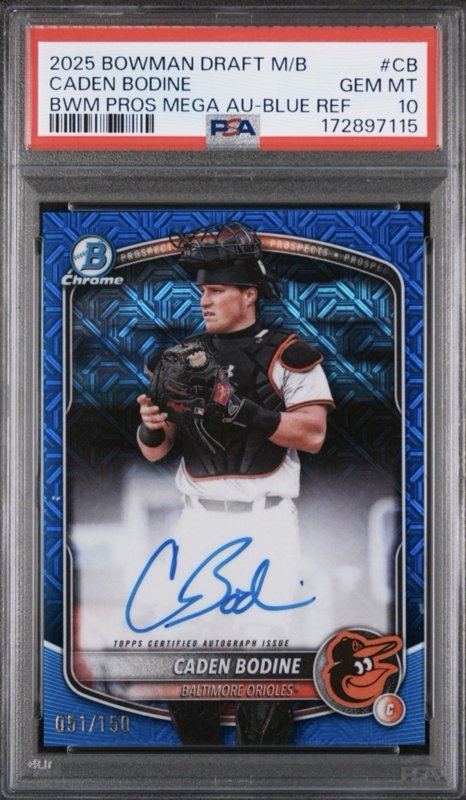 2025 Bowman Draft Blue Mojo Refractor Caden Bodine-Orioles Autograph /25
