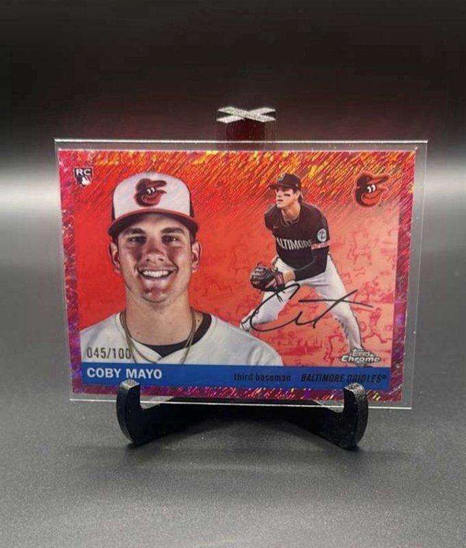 2025 Topps Chrome Platinum Anniversary Coby Mayo RC Pink Toile Refractor /100