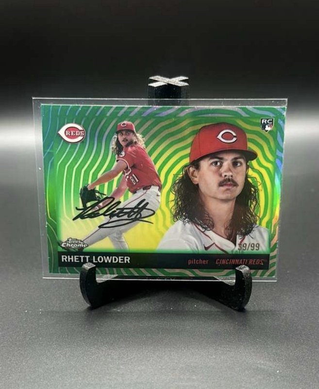 2025 Topps Chrome Platinum Rhett Lowder RC Rookie Green Vibrations /99 Reds