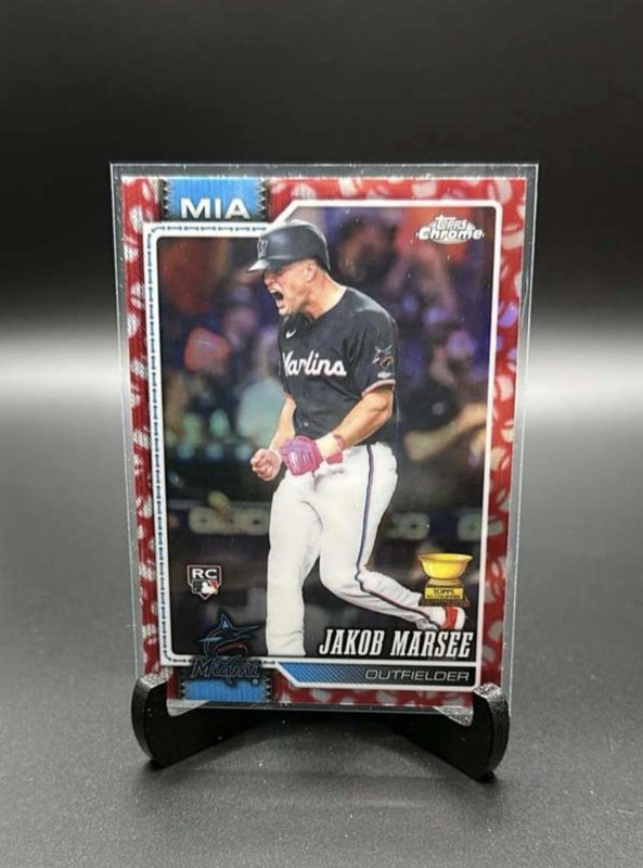 2026 Topps Chrome Jakob Marsee #261 RC Red Baseball Seams Refractor Marlins