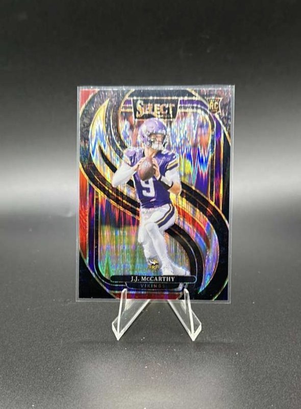 2024 Panini Select Premier Level J.J. McCarthy #134 Black & Red Shock Prizm (RC)