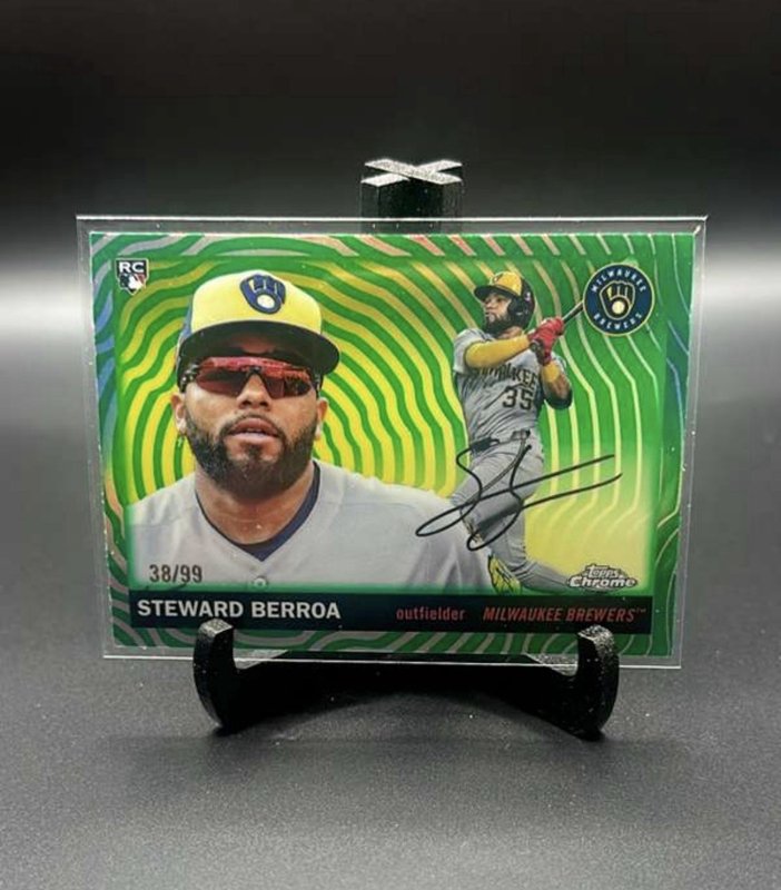 2025 Topps Chrome Platinum Steward Berroa Green Vibrations Refractor /99 Brewer