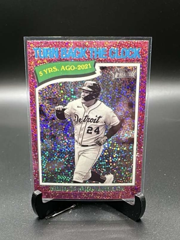 Miguel Cabrera 2026 Topps Heritage Chrome #333 Turn Back the Clock Pink Sparkle