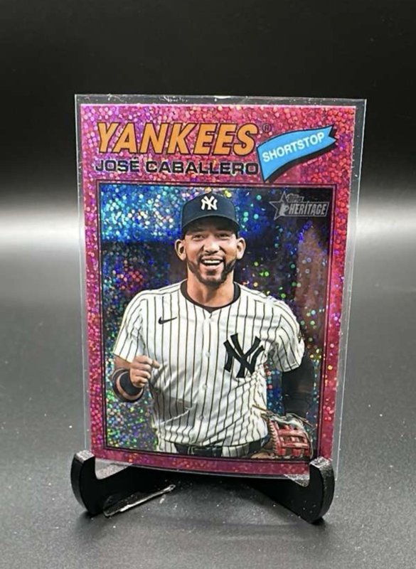 2026 Topps Heritage #328 José Caballero Chrome Pink Sparkle Yankees