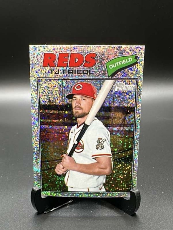TJ Friedl 2026 Topps Heritage #296 Chrome Silver Sparkle
