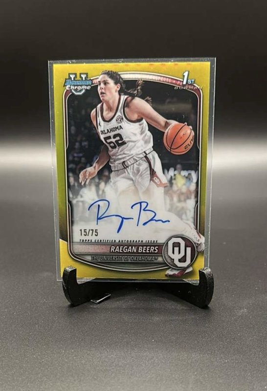 Raegan Beers 2025-26 Bowman - Chrome Prospect Autographs Yellow Refractor #/75