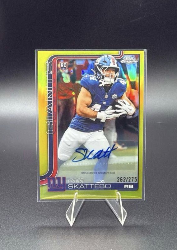 2025 Topps Chrome Cam Skattebo Rookie Autograph NY Giants Yellow Refractor /275