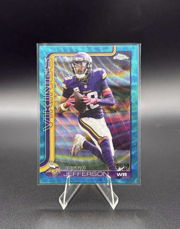 2025 Topps Chrome Justin Jefferson Blue Wave /150 #195