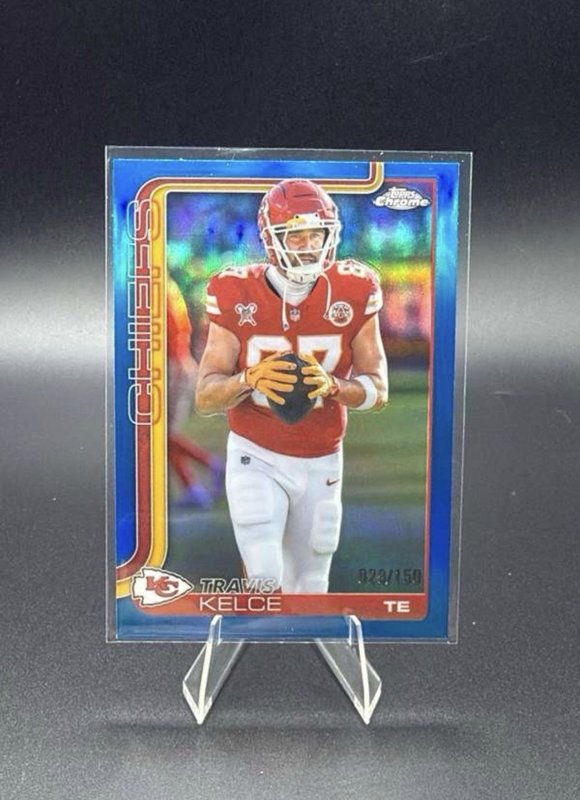 2025 Topps Chrome - 1975 Topps Travis Kelce #1975-17 Blue Refractor /150